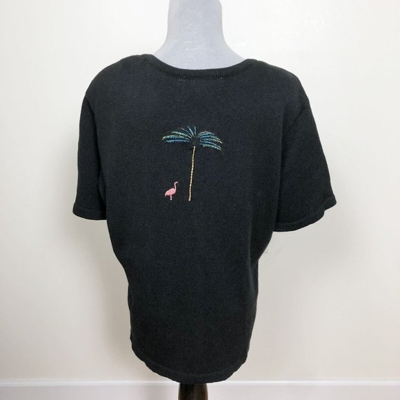 Great Cavalier Flamingo Embroidered Cardigan Black‎ Size M Sequins Applique - Picture 2 of 6